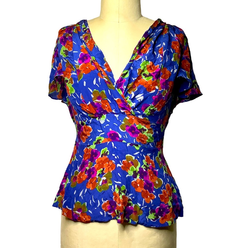 ANTHROPOLOGIE Girls From Savoy Dayflower Silk Blouse Size 8